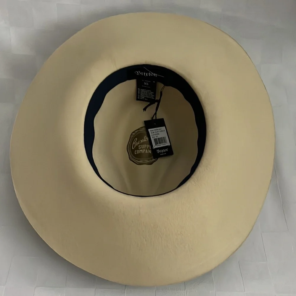 New $75 Brixton Bone Navy Blue Ribbon Piper Wool Floppy Hat